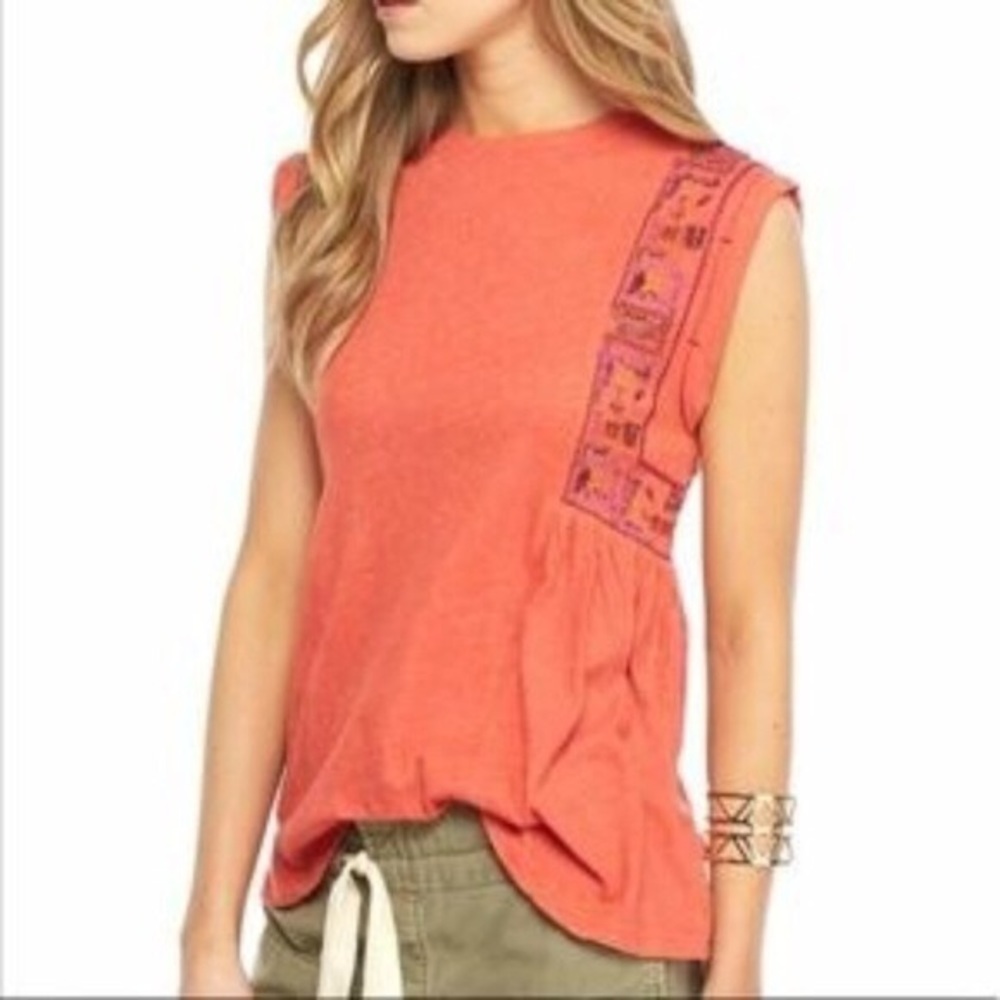 Free People Embroidered Marcy Peplum Tank